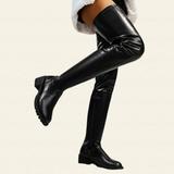 Fenisse | Chunky Heel Thigh-High Leather Boots